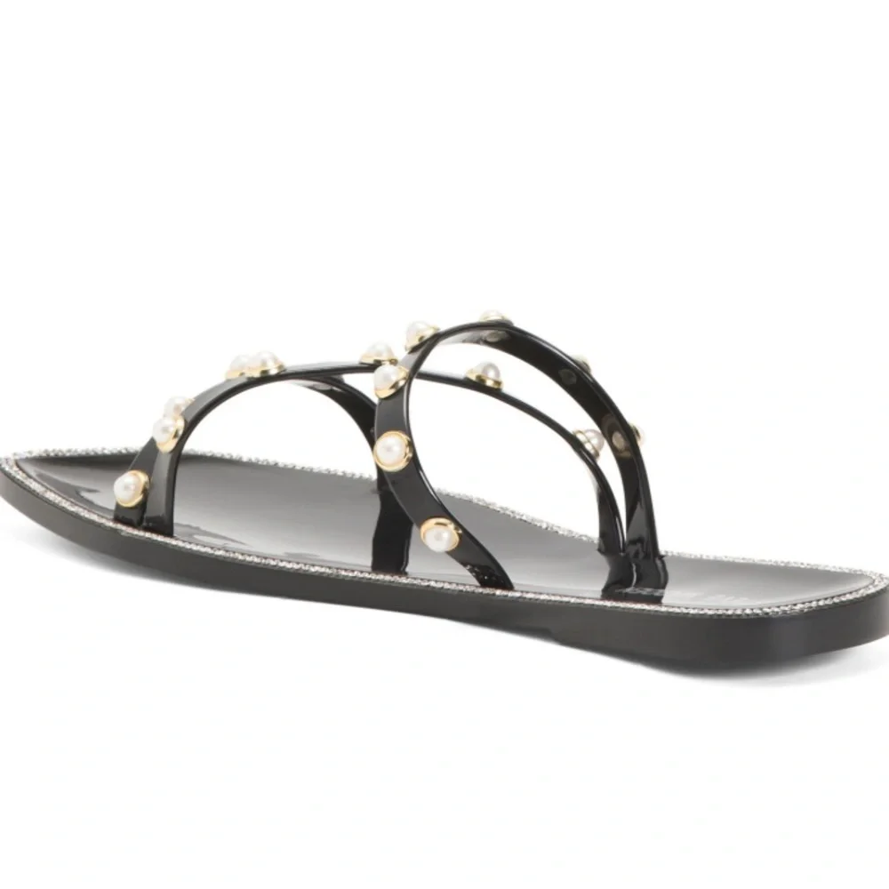 Steve Madden Pearl Embellishment Studded Flat Sandals - Picture 3 of 3